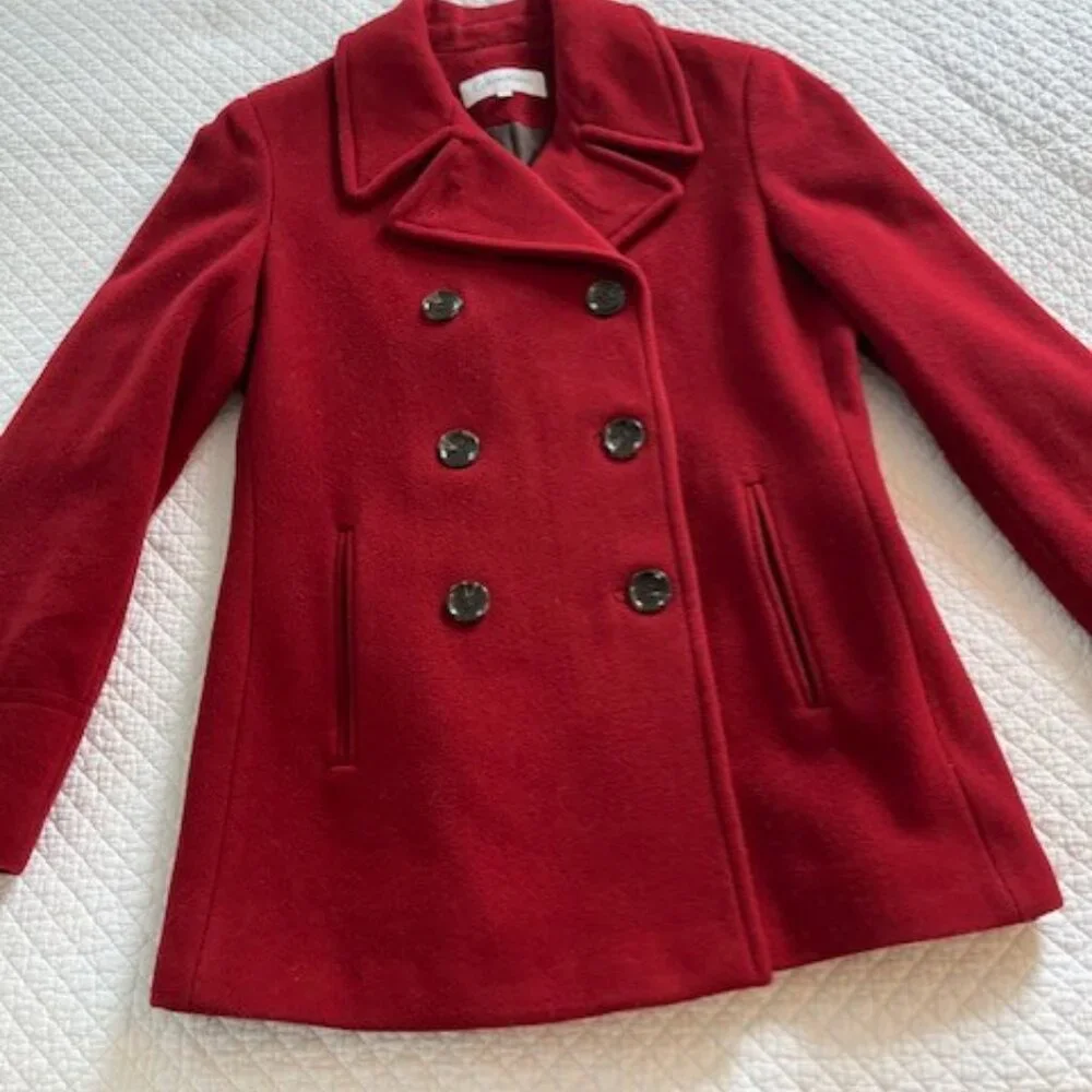 Red double breasted pea coat - Picture 3 of 6